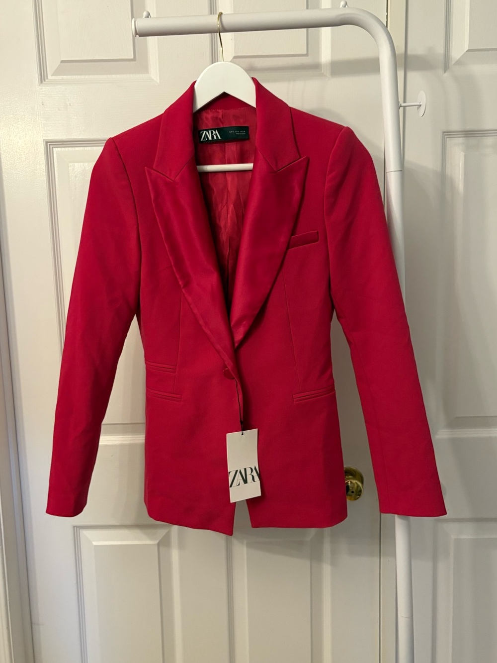 New Zara Pink Satin Trim Tailored Fitted Blazer Size Small Lined